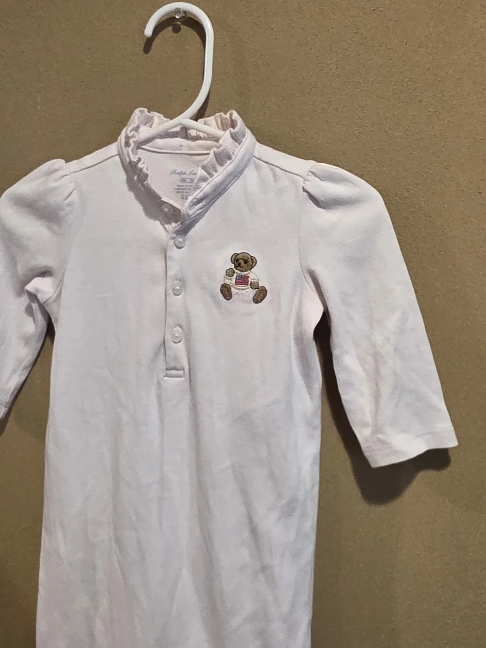 Classic Light Pink Baby One-Piece with Teddy Embroidery